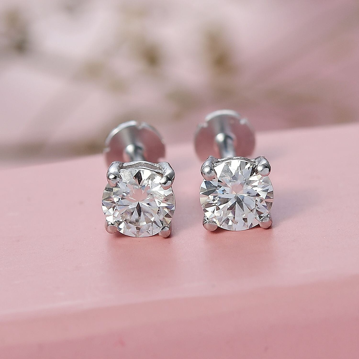 Moissanite Earring with Screw Back in Rhodium Overlay Sterling Silver